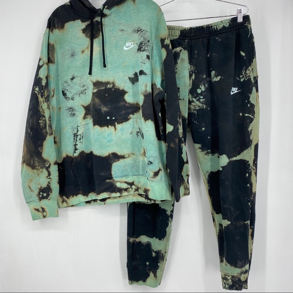 Nike Pants - Nike Set Hoodie Sweatshirt + Joggers Black Green Iced Tie Dye